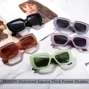 FEISEDY Oversized Square Sunglasses for Women Men Thick Frame Shades B4074