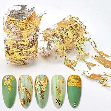 Gold Silver Foil Nail Art Holographic Aluminum Nail Foil Flakes Stickers Nail Sequins 3D Glitter Lin...