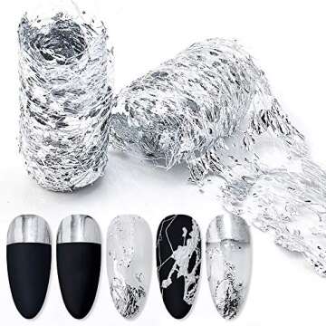 Gold Silver Foil Nail Art Holographic Aluminum Nail Foil Flakes Stickers Nail Sequins 3D Glitter Line Decoration DIY Design Accessories Rainbow Nail Art Supplies Gold Nail Decals