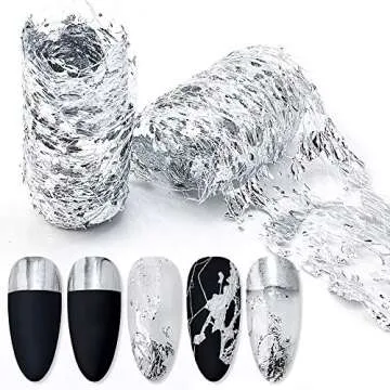 Gold Silver Foil Nail Art Holographic Aluminum Nail Foil Flakes Stickers Nail Sequins 3D Glitter Line Decoration DIY Design Accessories Rainbow Nail Art Supplies Gold Nail Decals