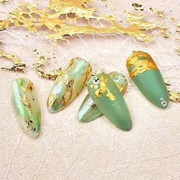 Gold Silver Foil Nail Art Holographic Aluminum Nail Foil Flakes Stickers Nail Sequins 3D Glitter Line Decoration DIY Design Accessories Rainbow Nail Art Supplies Gold Nail Decals