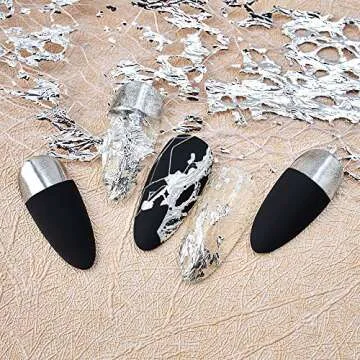 Gold Silver Foil Nail Art Holographic Aluminum Nail Foil Flakes Stickers Nail Sequins 3D Glitter Line Decoration DIY Design Accessories Rainbow Nail Art Supplies Gold Nail Decals