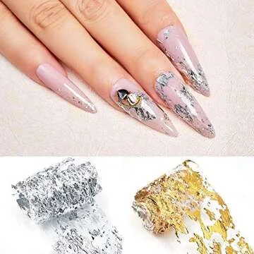 Gold Silver Foil Nail Art Holographic Aluminum Nail Foil Flakes Stickers Nail Sequins 3D Glitter Line Decoration DIY Design Accessories Rainbow Nail Art Supplies Gold Nail Decals