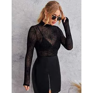 Floerns Star Mesh Mock Neck Top for Women - Perfect for Parties