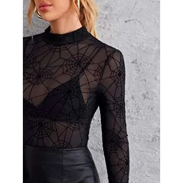 Floerns Star Mesh Mock Neck Top for Women - Perfect for Parties