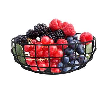 NIRMAN Rustic Fruit Bowl, Basket Holder for Kitchen Counters,Table Centerpiece, Farmhouse Decor, Party, Holiday Decoration, Vegetables Serving Bowls Iron Metal Wire, Round Shape Bowl Basket (10" X 4")
