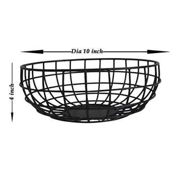 NIRMAN Rustic Fruit Bowl, Basket Holder for Kitchen Counters,Table Centerpiece, Farmhouse Decor, Party, Holiday Decoration, Vegetables Serving Bowls Iron Metal Wire, Round Shape Bowl Basket (10" X 4")