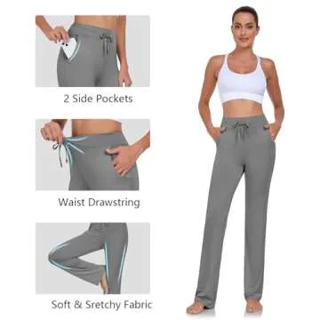 ADANIKI Womens Yoga Pants with Pockets Straight-Leg Loose Comfy Modal Drawstring Lounge Running Long Active Casual Sweatpants (Dark Grey, L)
