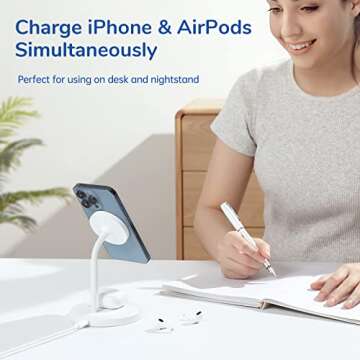 Syncwire Wireless Charging Stand - 2 in 1 Free Rotation Magnetic Charger Station for MagSafe Compati...