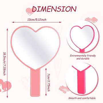 Yalikop 3 Pcs Cute Heart Shaped Handheld Mirrors - Perfect Makeup Accessory