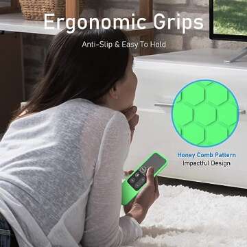 Fintie Protective Case for Apple TV 4K/ HD Siri Remote (1st Gen) - Honey Comb Lightweight Anti Slip Shockproof Silicone Cover for Apple TV 4K 5th 4th Gen Siri Remote Controller, Green Glow