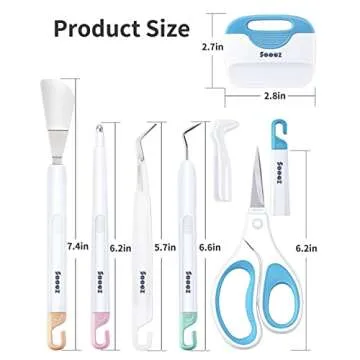 Sooez Weeding Tools for Vinyl, 6PCS Basic Tools Set for Cricut, Precision Craft Vinyl Tool Kit, Scoring Stylus/Weeder/, Scraper/Spatula/Tweezers/Scissors for Vinyl,Paper & Iron-on Projects,Colored