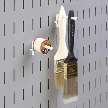 Wall Control Paint Brush Hook and Thread Spool Holder Storage Organizer Pegs Metal Pegboard - (4) Pack of Narrow 3.5-Inch Reach Slotted Peg Hooks for Paint Brushes and Spools (Black)