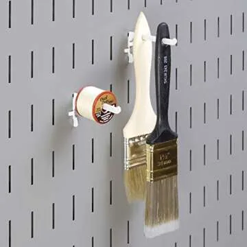 Wall Control Paint Brush Hook and Thread Spool Holder Storage Organizer Pegs Metal Pegboard - (4) Pack of Narrow 3.5-Inch Reach Slotted Peg Hooks for Paint Brushes and Spools (Black)