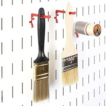Wall Control Paint Brush Hook and Thread Spool Holder Storage Organizer Pegs Metal Pegboard - (4) Pack of Narrow 3.5-Inch Reach Slotted Peg Hooks for Paint Brushes and Spools (Black)