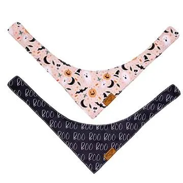 Remy+Roo Dog Bandanas - 2 Pack | Halloween Dog Bandanas Spooky Set | Premium Durable Fabric Bandanas for Dogs | Unique Shape | Adjustable Fit | Multiple Sizes Offered (Small)