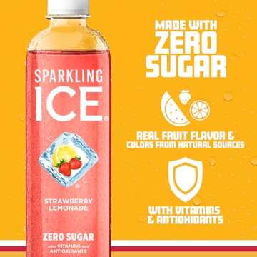 Sparkling Ice, Strawberry Lemonade Sparkling Water, Zero Sugar Flavored Water, with Vitamins and Antioxidants, Low Calorie Beverage, 17 fl oz Bottles (Pack of 12)