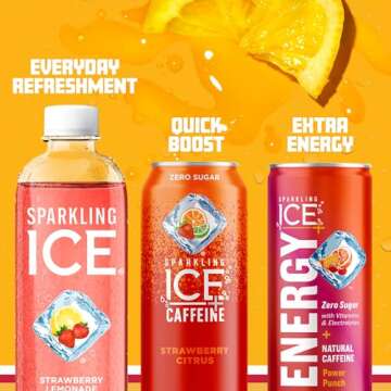 Sparkling Ice, Strawberry Lemonade Sparkling Water, Zero Sugar Flavored Water, with Vitamins and Antioxidants, Low Calorie Beverage, 17 fl oz Bottles (Pack of 12)