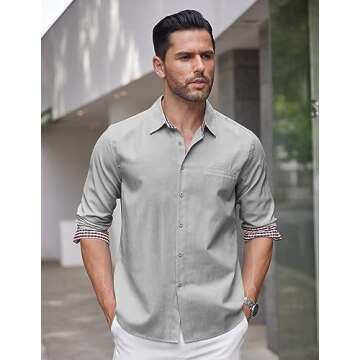 COOFANDY Mens Chambray Dress Shirt Oxford Casual Shirt Button Down Long Sleeve Shirt Light Grey