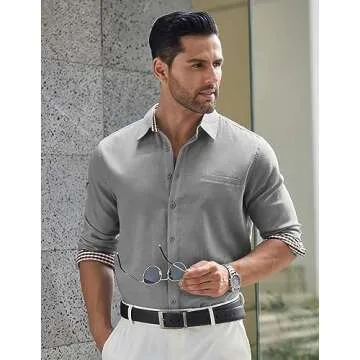 COOFANDY Men's Chambray Dress Shirt - Stylish & Versatile