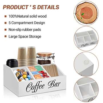 ugiftt Coffee Station Organizer for Counter, Wood Coffee Pods Holder Storage Basket, Coffee and Tea Condiment Storage Organizer, Rustic Coffee Bar Decor for Coffee Accessories Organizer