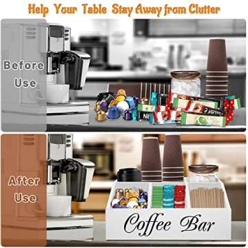ugiftt Coffee Station Organizer for Counter, Wood Coffee Pods Holder Storage Basket, Coffee and Tea Condiment Storage Organizer, Rustic Coffee Bar Decor for Coffee Accessories Organizer