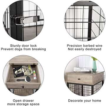 Amyove Furniture Style Dog Crate End Table with Drawer, Wood Pet Kennels Side Table Bed Nightstand, Indoor Use Chew-Proof Dog House for Small Dogs, Grey