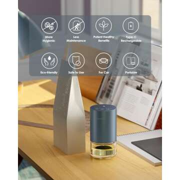 Airversa Essential Oil Diffuser Waterless Aromatherapy Diffusers for Home Large Room, Bedroom, Car, Office, Desk, Battery Operated, Small Diffuser for Pure Scent, 100mL Capacity, AN9 (Gray)