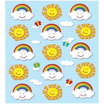 Carson Dellosa 90 Spring Stickers for Kids, 6 Sheets of Suns, Butterflies and Rainbows for Crafts, S...