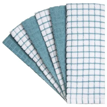 Kitchen Towels 16"x 28" | Dish Towels | Kitchen Hand Towels | Large Dishcloths Set | Highly Absorbent Tea Towel, Soft with Hanging Loop | Natural Ring Spun Cotton, 380 GSM | Aqua Check Design - 6 Pack