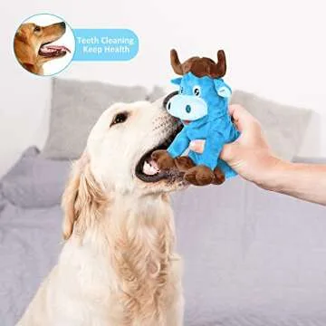PUHOHUN Dog Squeaky Toy Interactive Plush Stuffed Dog Chew Toys with Crinkle Paper Dog Plush Toys for Teeth Cleaning & Boredom for Medium Large Breed