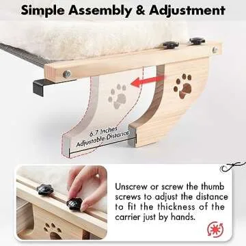 AMOSIJOY Cat Sill Window Perch Sturdy Cat Hammock Window Seat with Cushion Bed Cover, Wood & Metal Frame for Large Cats, Easy to Adjust Cat Bed for Windowsill, Bedside, Drawer and Cabinet(Cushion Bed)