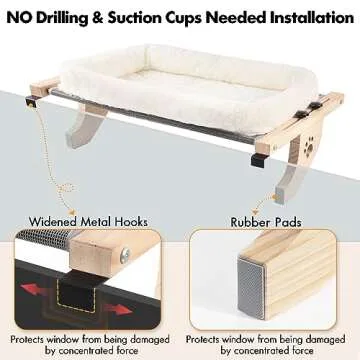 AMOSIJOY Cat Sill Window Perch Sturdy Cat Hammock Window Seat with Cushion Bed Cover, Wood & Metal Frame for Large Cats, Easy to Adjust Cat Bed for Windowsill, Bedside, Drawer and Cabinet(Cushion Bed)