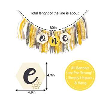Bee Theme High Chair Banner for 1st Birthday - Happy 1st Bee Day Birthday Banner, First Birthday Decoration for Boys and Girls, Bumble Bee Themed Birthday Party Decoration