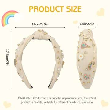 XLSXEXCL Headband, Pearl Knotted Headband for Women - Beige, Boho Rainbow Daisy Headbands for Girls ...