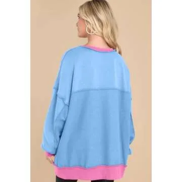 AlvaQ Trendy Oversized Button Collar Henley Sweatshirt