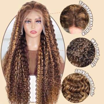 Alsother 28 Inch 13x6 Highlight Ombre Lace Front Wigs Human Hair 200 Density 4/27 Deep Wave Lace Front Wigs Human Hair Honey Blonde HD Lace Front Wigs Human Hair Glueless Wigs Human Hair Pre Plucked