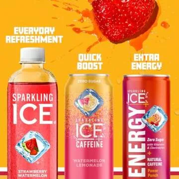 Sparkling Ice, Strawberry Watermelon Sparkling Water, Zero Sugar Flavored Water, with Vitamins and Antioxidants, Low Calorie Beverage, 17 fl oz Bottles (Pack of 12)