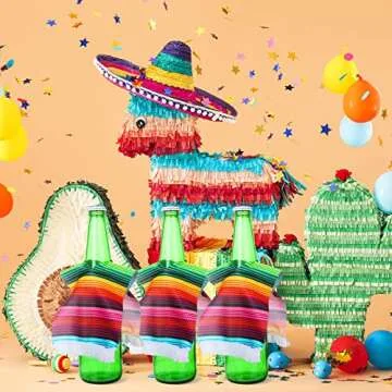 Zubebe 30 Pieces Beer Poncho Mini Serapes for Cinco De Mayo Mexican Serapes Poncho Assorted Beer Bottle Drink Cover Multicolor Costume for Bottles with Tassels for Margarita Party Decorations