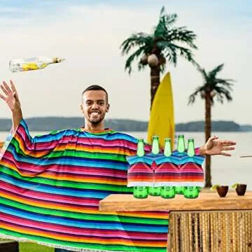 Zubebe 30 Pieces Beer Poncho Mini Serapes for Cinco De Mayo Mexican Serapes Poncho Assorted Beer Bottle Drink Cover Multicolor Costume for Bottles with Tassels for Margarita Party Decorations