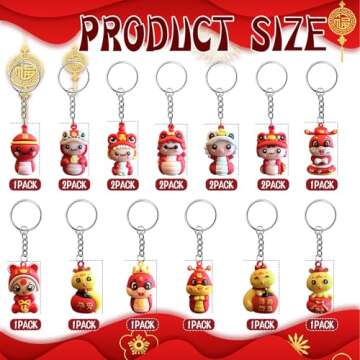 CIEOVO 18 Pcs Chinese New Year Dragon Keychain, Fortune Wealth Health Success Blessing Souvenir Good...