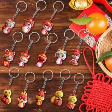 CIEOVO 18 Pcs Chinese New Year Dragon Keychain, Fortune Wealth Health Success Blessing Souvenir Good Luck Key Rings Snake Rubber Keyring for 2025 Spring Festival Birthday Party Holiday