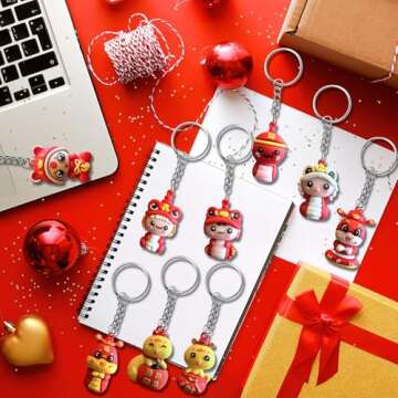 CIEOVO 18 Pcs Chinese New Year Dragon Keychain, Fortune Wealth Health Success Blessing Souvenir Good Luck Key Rings Snake Rubber Keyring for 2025 Spring Festival Birthday Party Holiday
