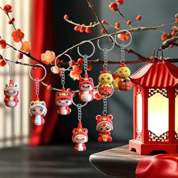 CIEOVO 18 Pcs Chinese New Year Dragon Keychain, Fortune Wealth Health Success Blessing Souvenir Good Luck Key Rings Snake Rubber Keyring for 2025 Spring Festival Birthday Party Holiday