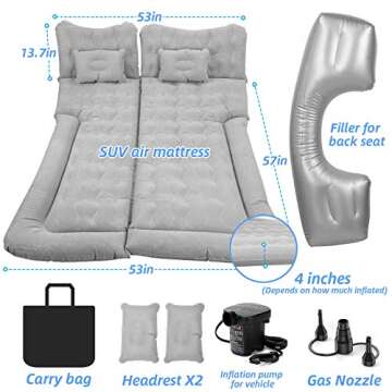 Haomaomao SUV Air Mattress, Inflatable Car Bed with Electric Pump and Pillow, Flocking Surface, Camping Sleeping Pad for Travel SUV Sedan Back Seat Trunk Tent Chevy Jeep Wrangler Toyota Honda Civic