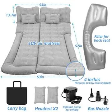 Haomaomao SUV Air Mattress, Inflatable Car Bed with Electric Pump and Pillow, Flocking Surface, Camping Sleeping Pad for Travel SUV Sedan Back Seat Trunk Tent Chevy Jeep Wrangler Toyota Honda Civic