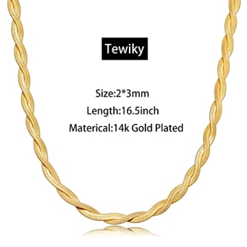 Tewiky Chunky Gold Necklace, Dainty Gold Statement Necklace 14k Gold Plated Thick Chain Necklace Simple Chunky Twisted Herringbone Choker Necklaces for Women