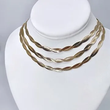 Tewiky Chunky Gold Necklace, Dainty Gold Statement Necklace 14k Gold Plated Thick Chain Necklace Simple Chunky Twisted Herringbone Choker Necklaces for Women