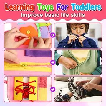 fyjous Busy Board for 1 Year Old, Montessori Busy Board Toys for Toddlers 1 2 3 4 Years Old Sensory Toys Quiet Book for Toddler Girls Educational Activity Airplane Car Travel Toys Birthday