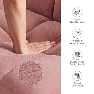 mopio Aaron Couch, Small Futon Sofa Bed, Sleeper, Loveseat, Mid Century Modern Futon Couch, Sofa Cama, Couches for Living Room, Bedroom (Old Rosa, Velvet)
